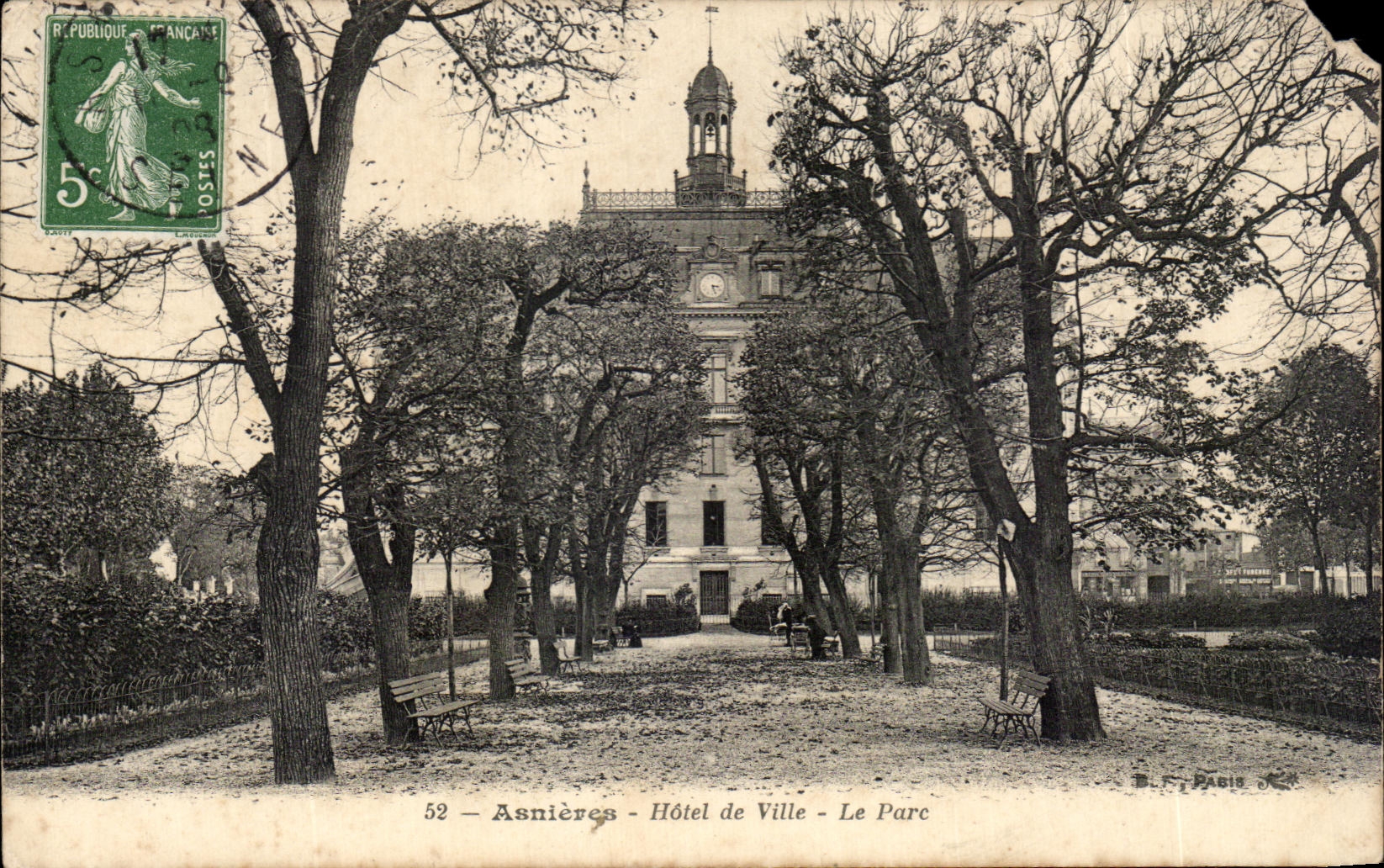 VINTAGE POSTCARD Asnieres Town hall the Park