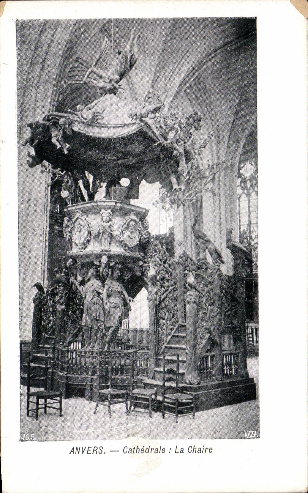 Catedral de Amberes de la POSTAL de la VENDIMIA el púlpito