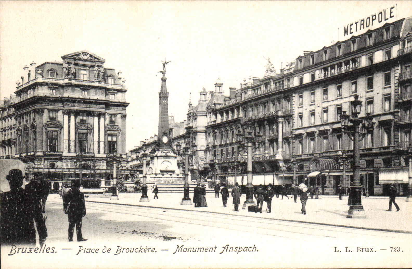 VINTAGE POSTCARD Brussels Places of Brouckere Monument Anspach