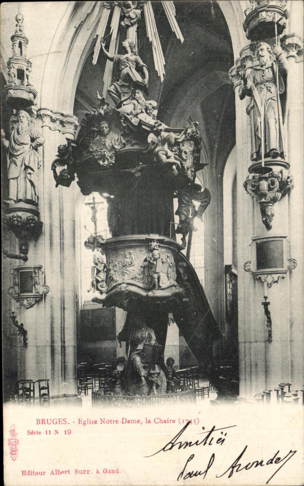 VINTAGE POSTCARD Bruges Notre Dame Church the Pulpit