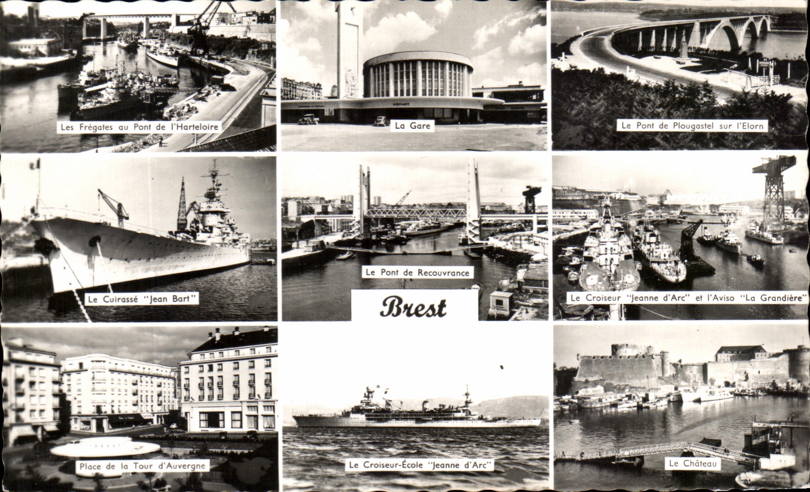 CPSM Brest Fregates Cuirasse Jean Bart Jeanne d arc Tour d Auvergne Plougastel Chateau