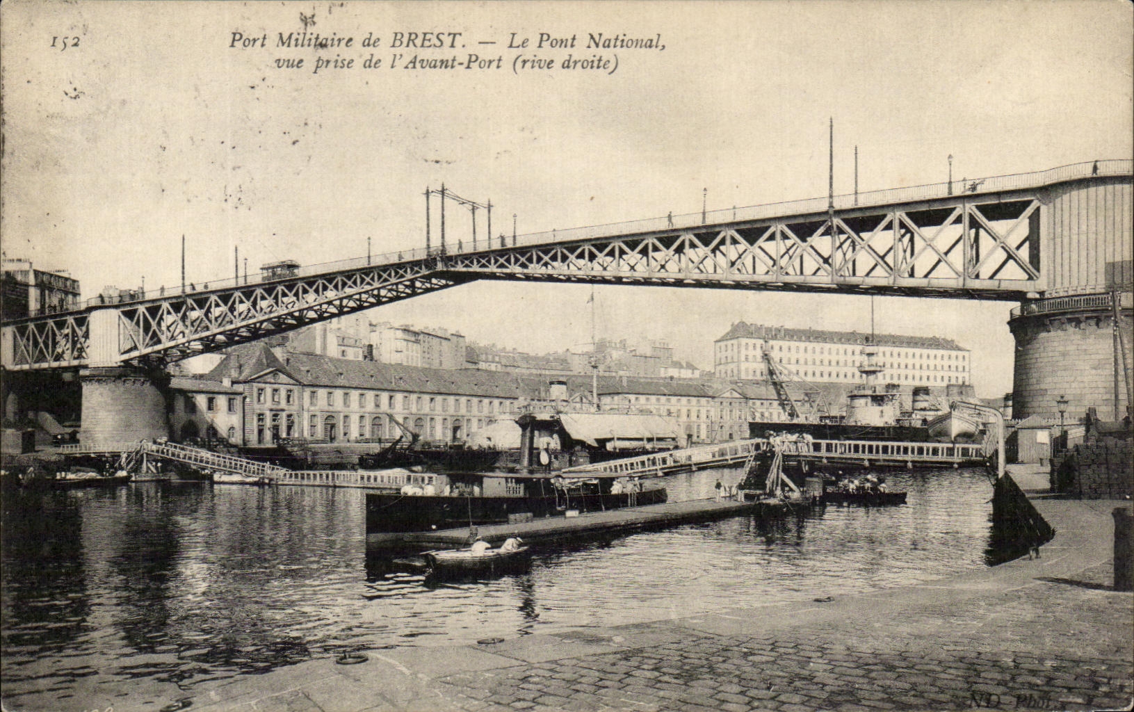 CPA Port Militaire De Brest Le Pont Natioanal Vue Prise De L Avant Port Bateau