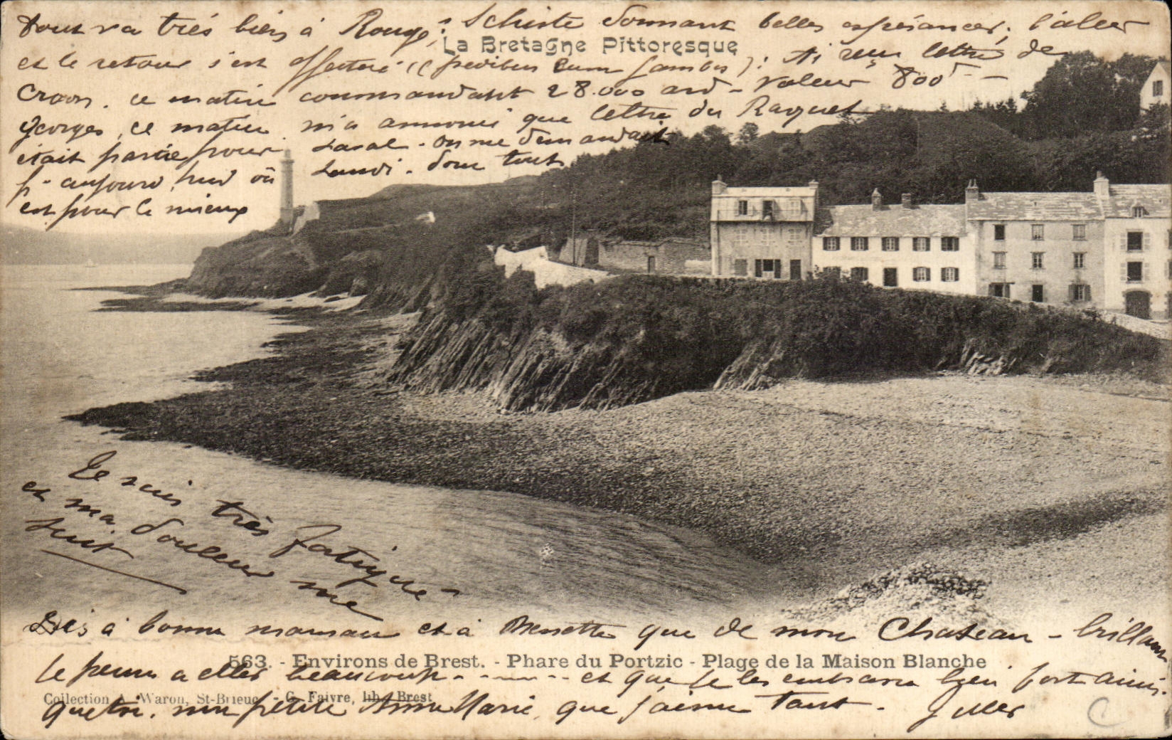 VINTAGE POSTCARD Surroundings Of Brest Lighthouse of Portzic Beach of the White House