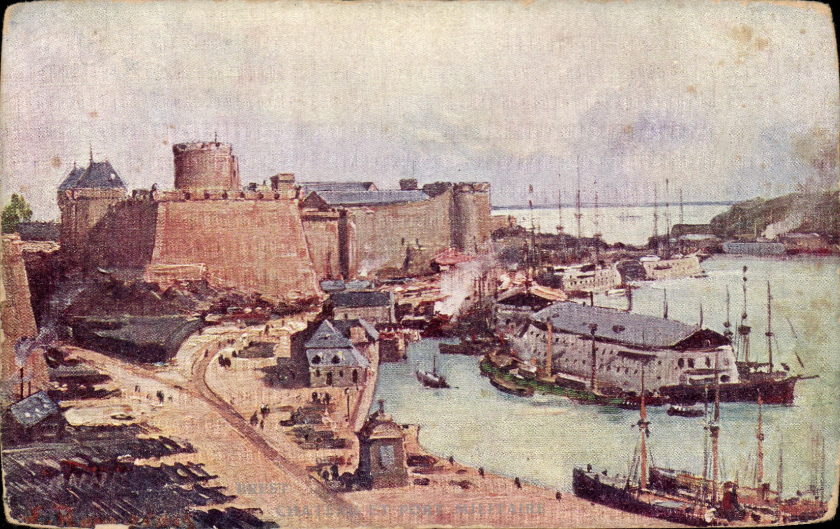 CPA Brest Chateau et port militaire Bateaux