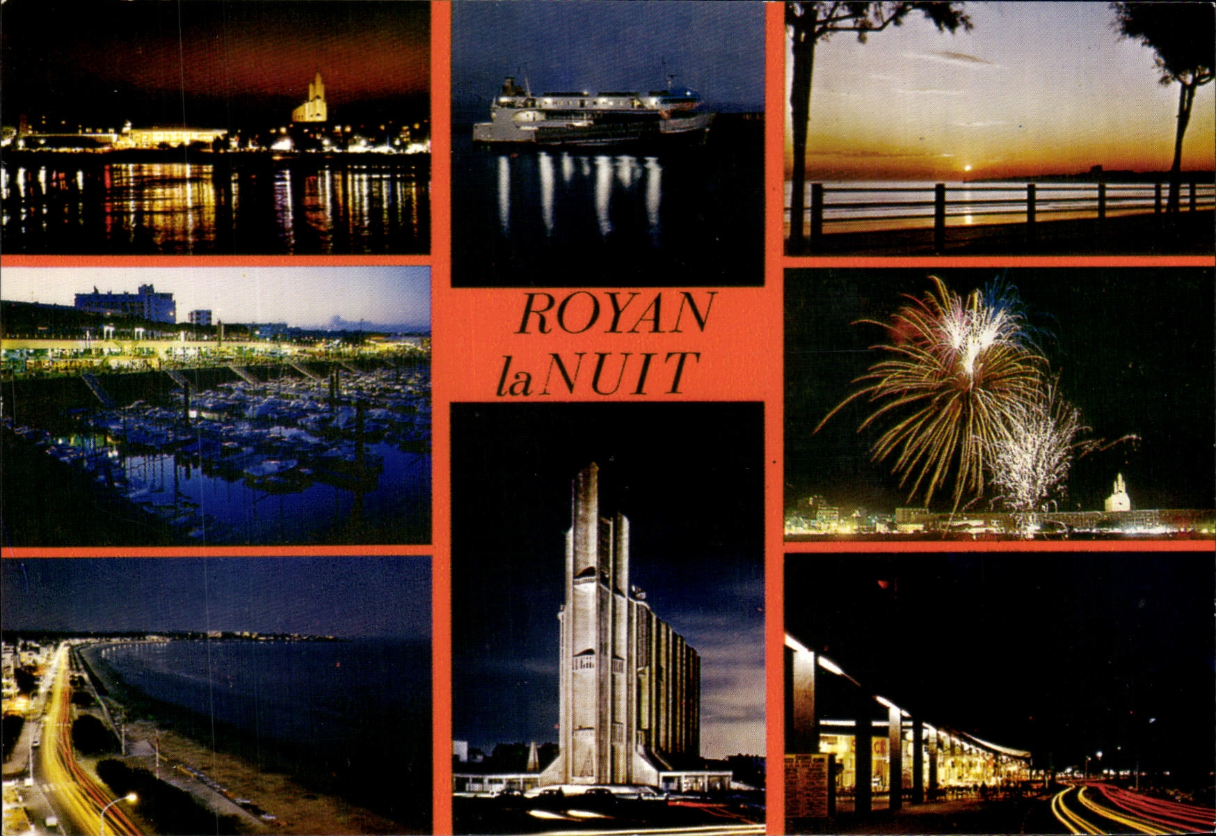 POSTAL MODERNA Royan la noche la playa el puerto la cuba L iglesia el casino el frente de mar