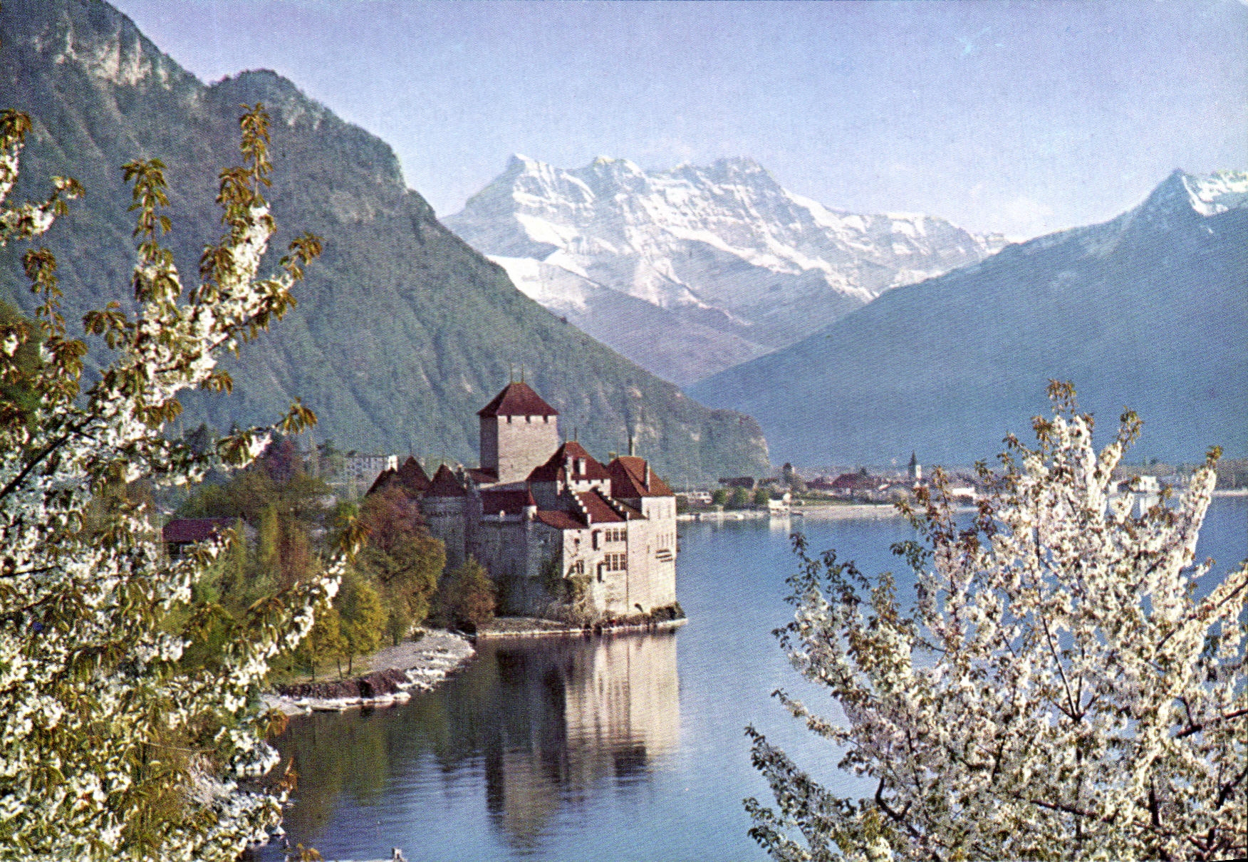 CPM Chateau de Chillon et dents du midi en avril