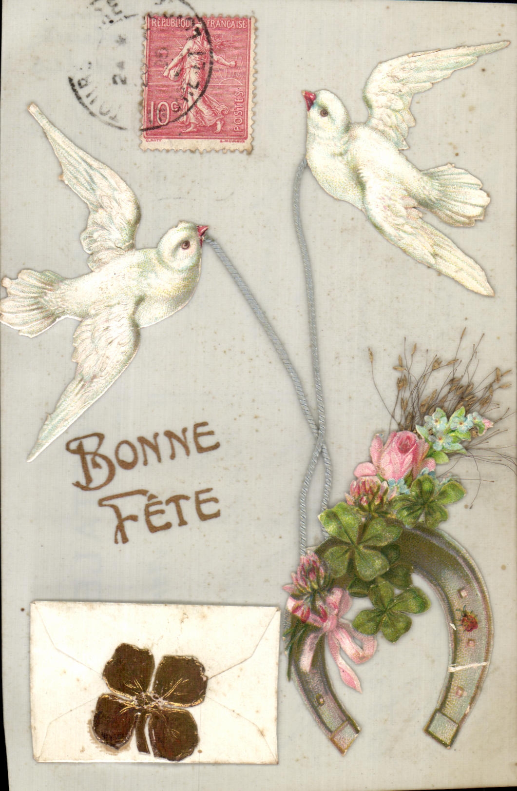VINTAGE POSTCARD Good Fantaisie Celebrates Doves Horseshoe Trelfe