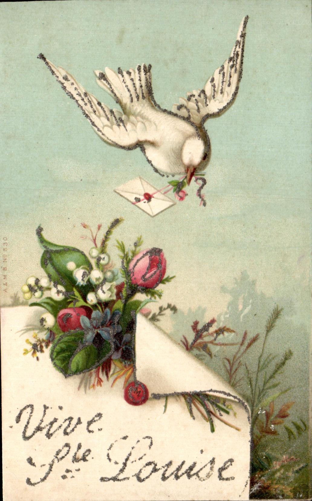 VINTAGE POSTCARD Fantaisie Doves Lives co  Louise