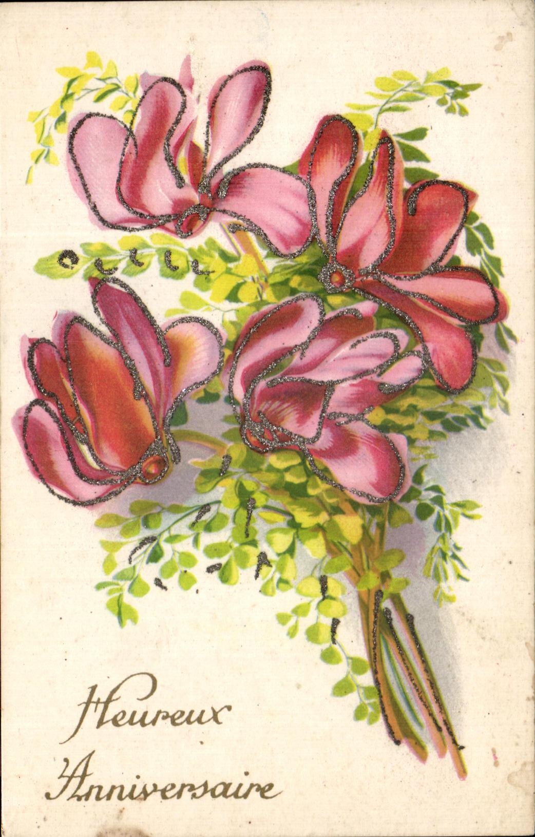 Flores del cumpleanos de Heurreux de la POSTAL de la VENDIMIA