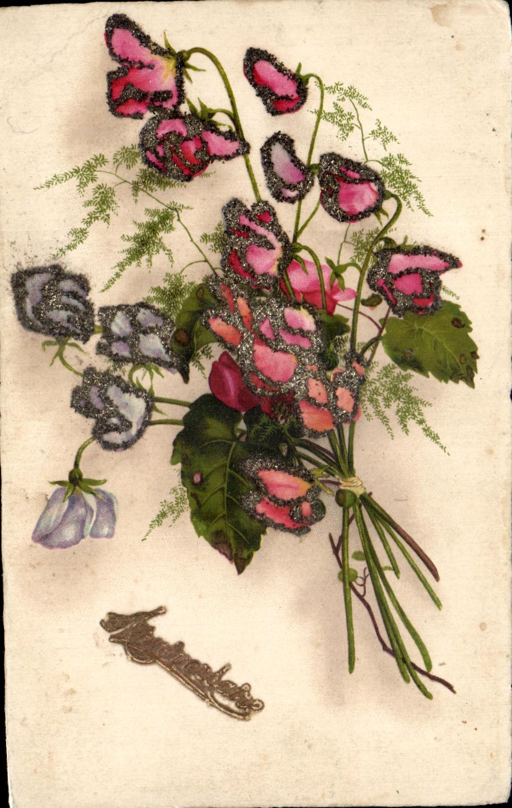 VINTAGE POSTCARD Flowers Birthday