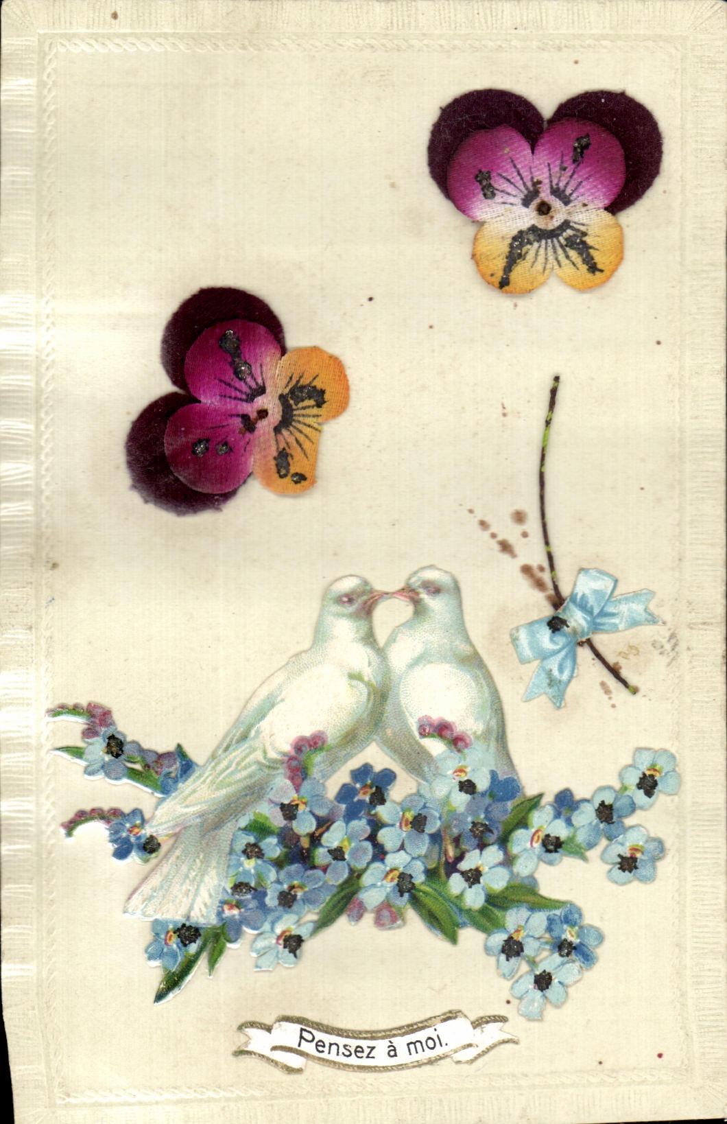 Las flores de las palomas de Fantaisie de la POSTAL de la VENDIMIA piensan me tienen