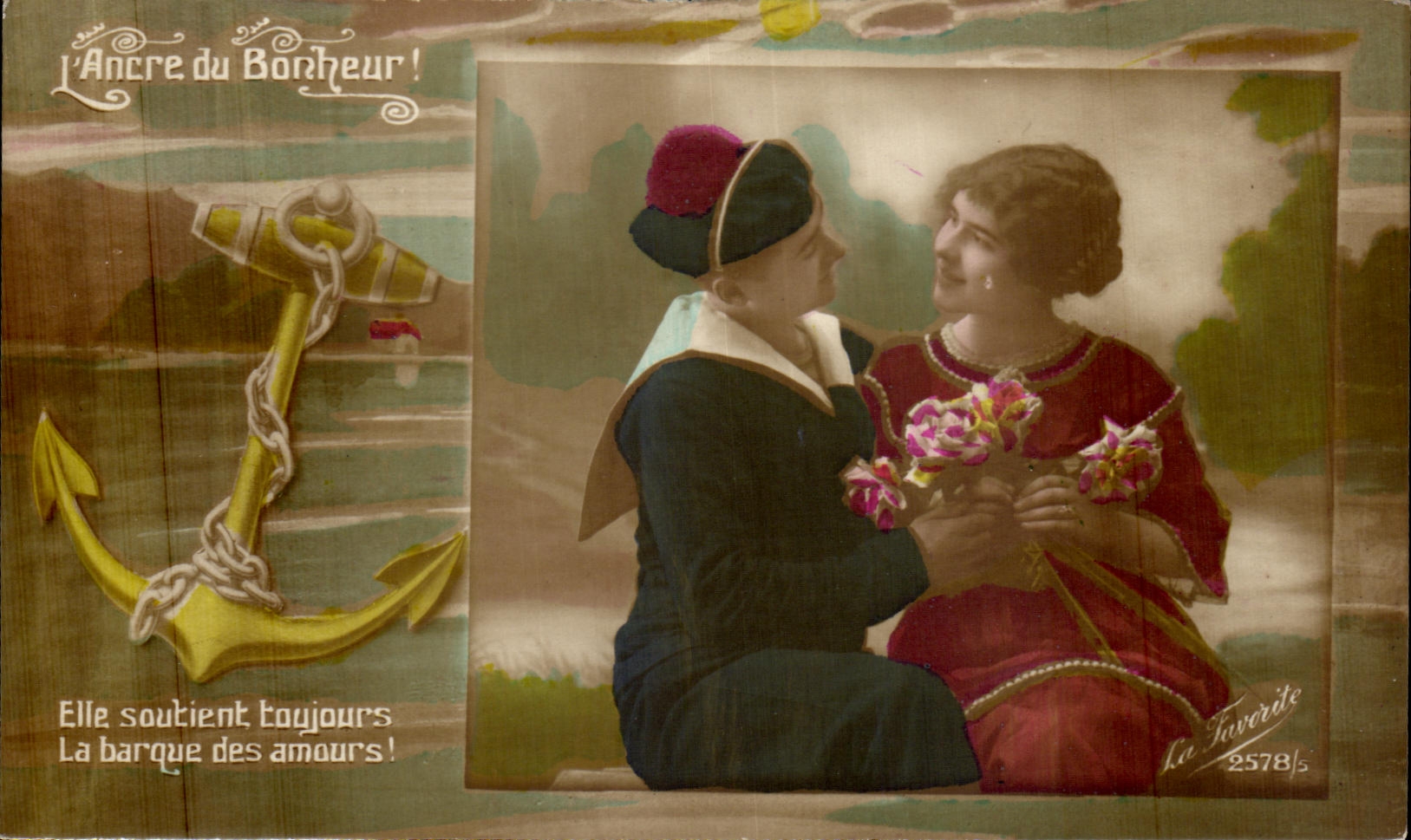 VINTAGE POSTCARD L Anchors marine Militaria Happiness