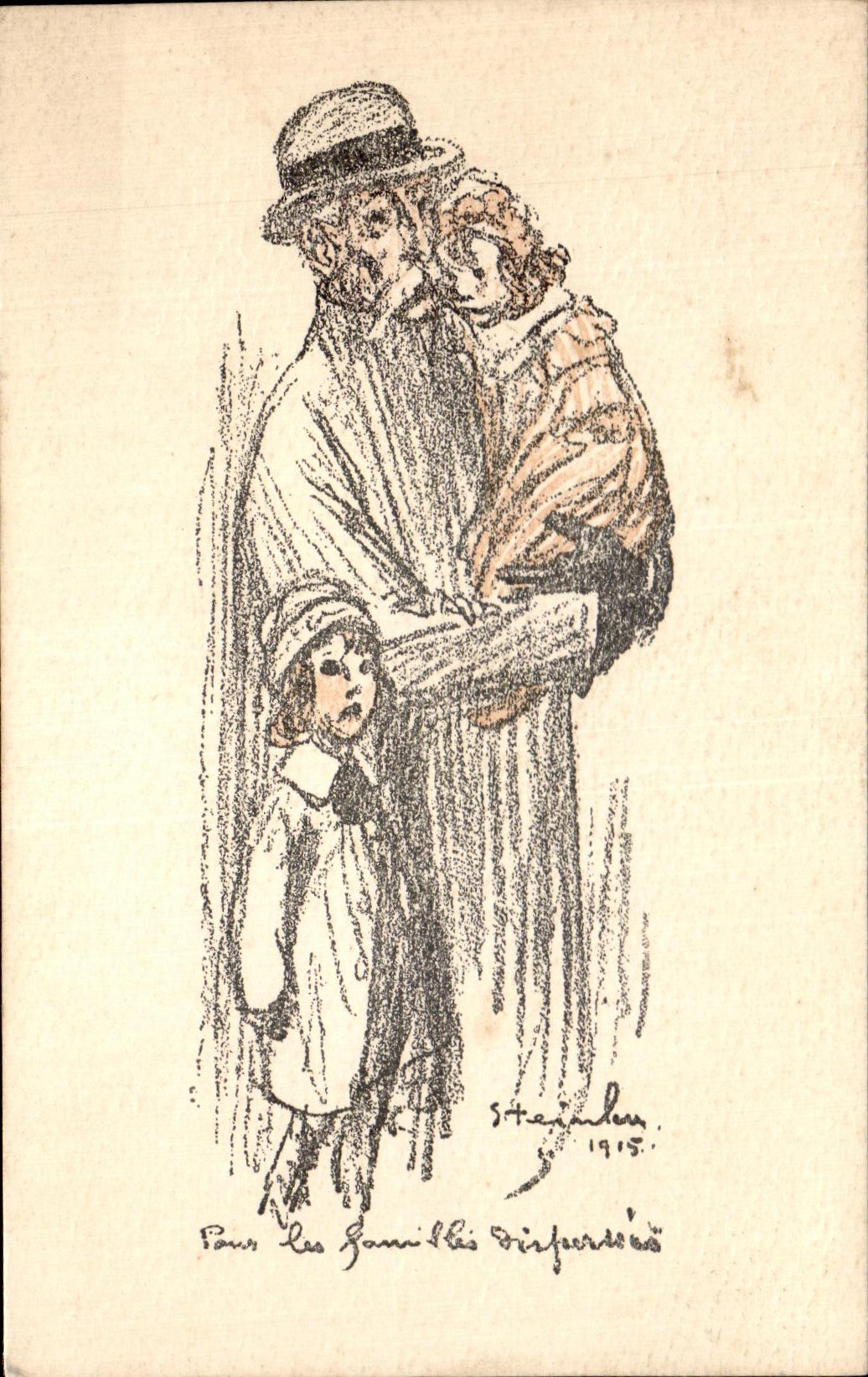 VINTAGE POSTCARD For the families dispersees Homm and children