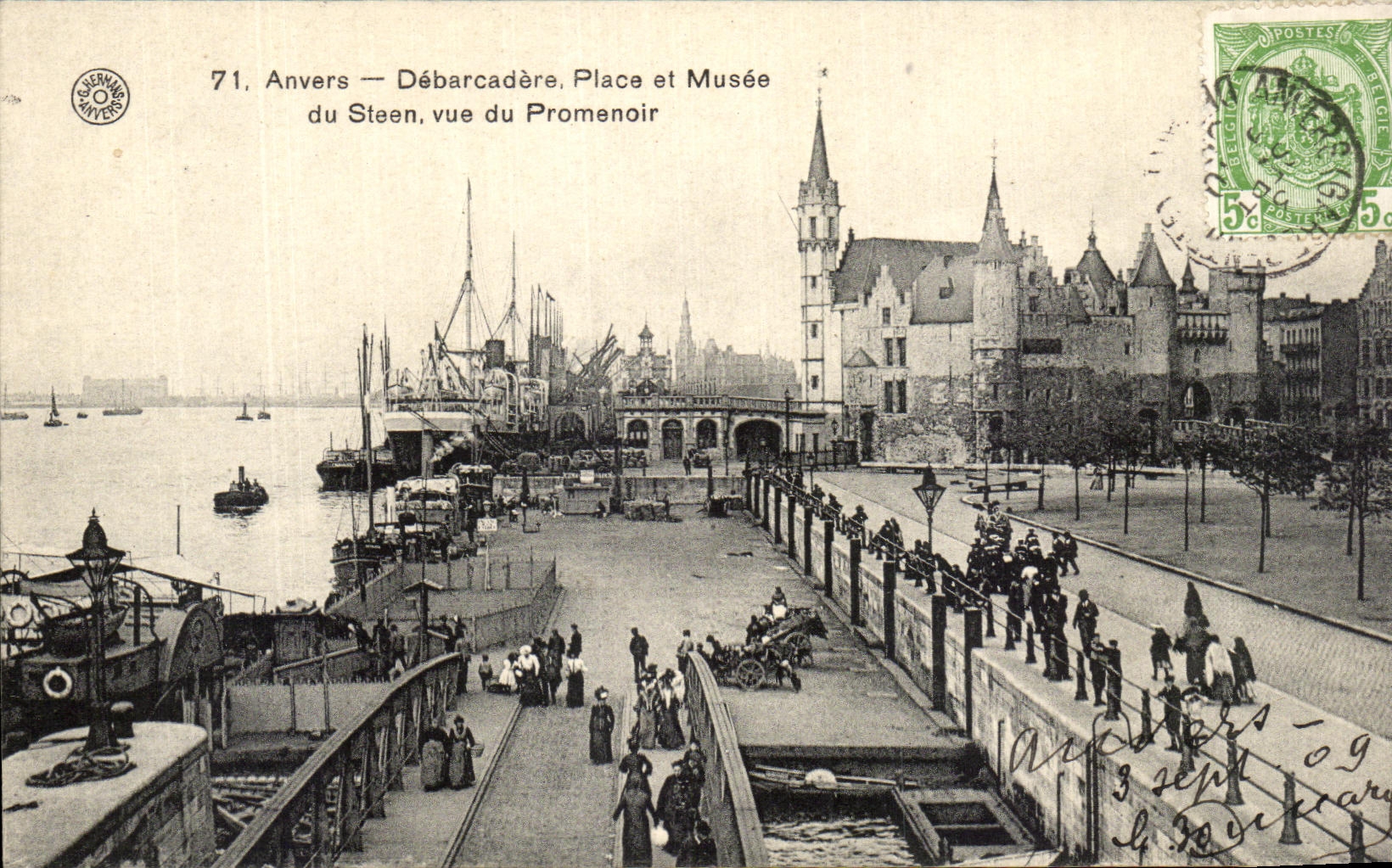 Lugares de Amberes Debarcadere de la POSTAL de la VENDIMIA y museo de Steen Vue de la  promenade 