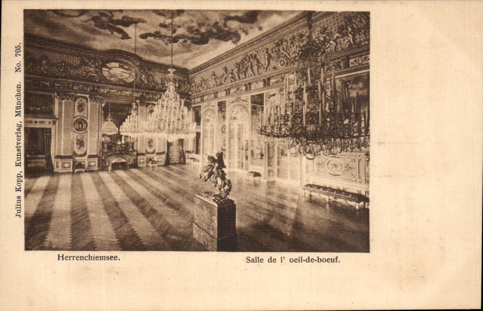 VINTAGE POSTCARD Herrenchiemse Room of L eye Of ox