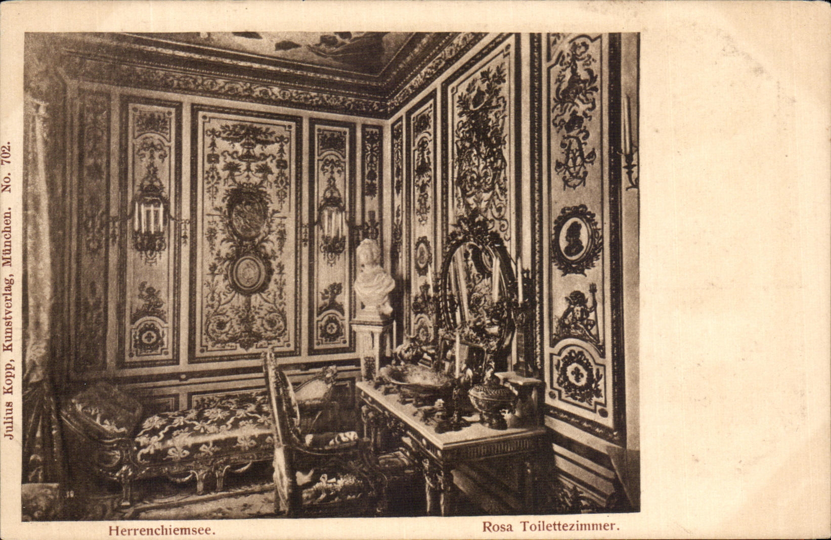 VINTAGE POSTCARD Herrenchiemse Rosa Toilettezimmer