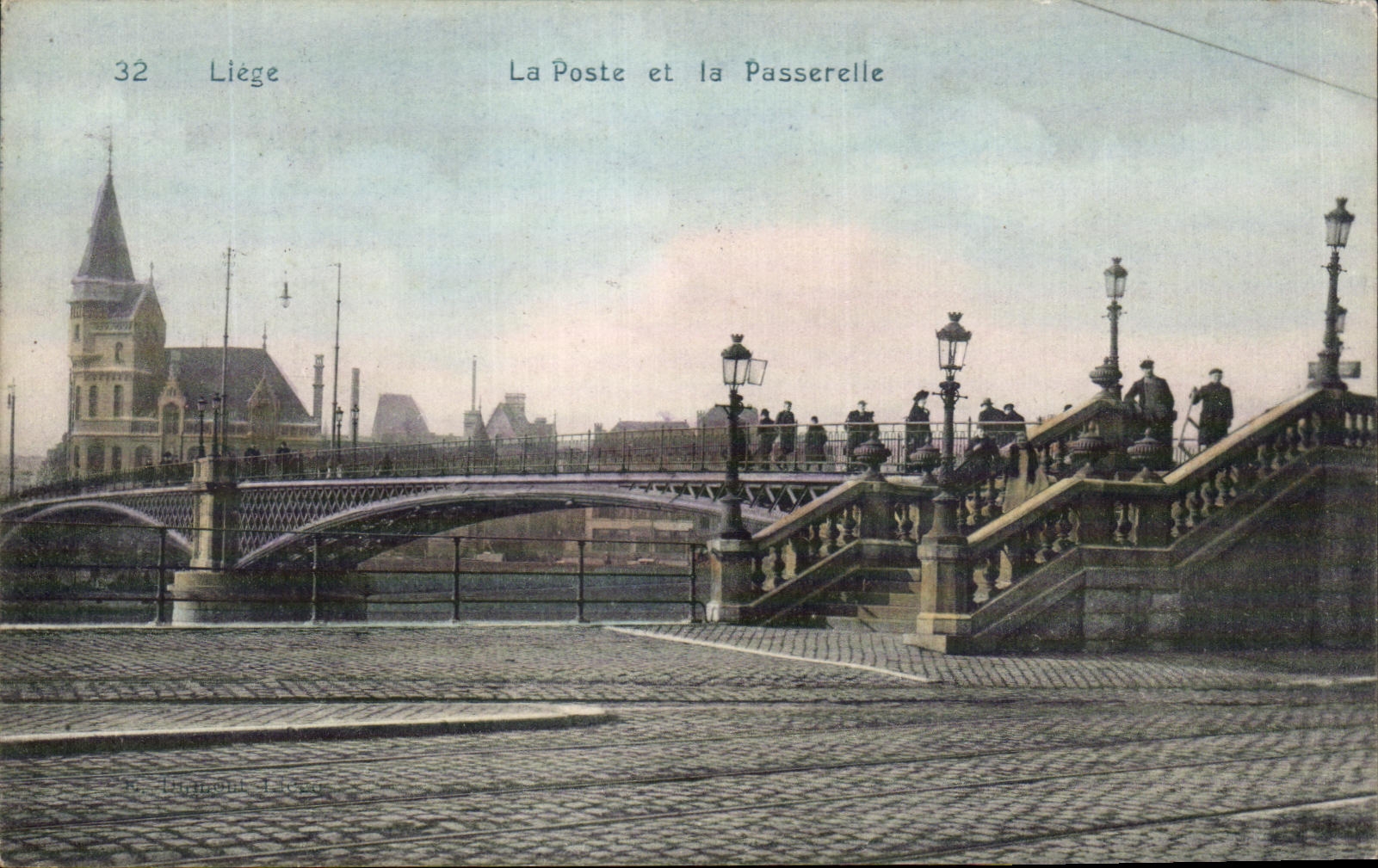 VINTAGE POSTCARD Liege La Poste and the Footbridge