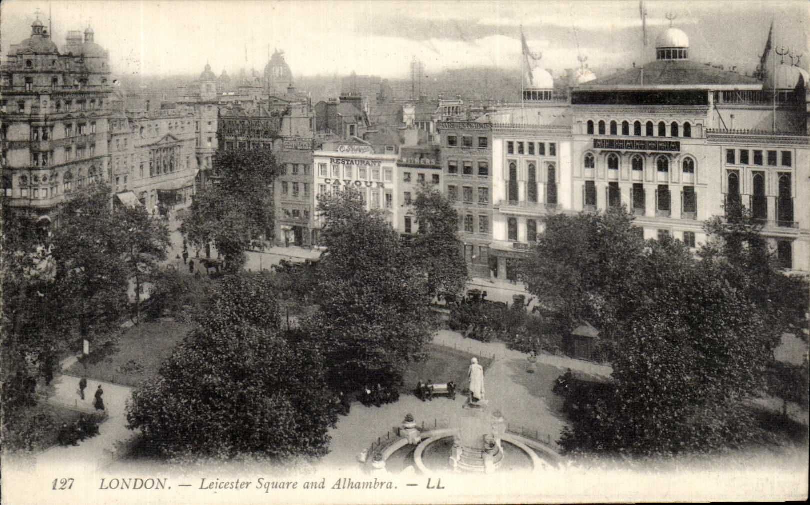 VINTAGE POSTCARD London Leicester Public garden And Alhambra