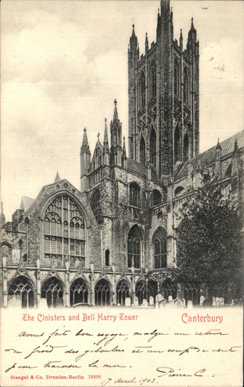 VINTAGE POSTCARD Canterbury Cathedral The cloisters and Beautiful Harry Tower