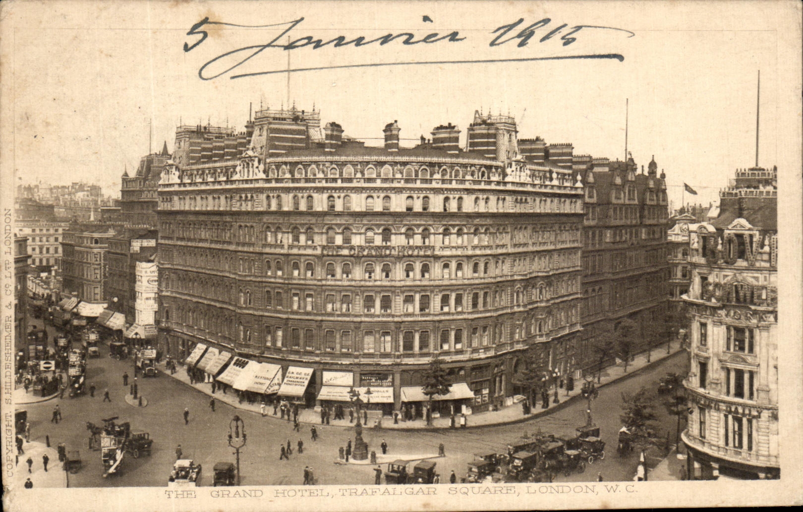 VINTAGE POSTCARD London The Large Hotel Trafalgar Public garden