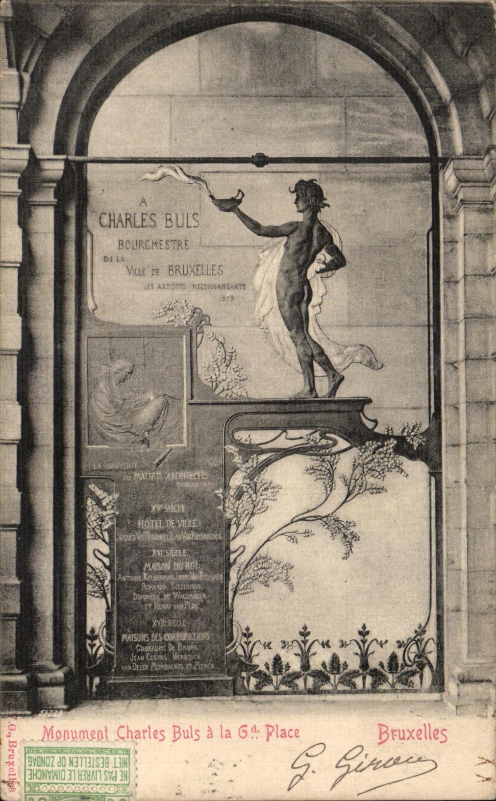 Las niveladoras de Charles del monumento de Bruselas de la POSTAL de la VENDIMIA y la grande coloca