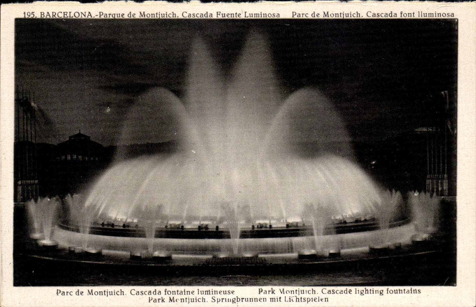 VINTAGE POSTCARD Barcelona Parc of Montjuich Cascades