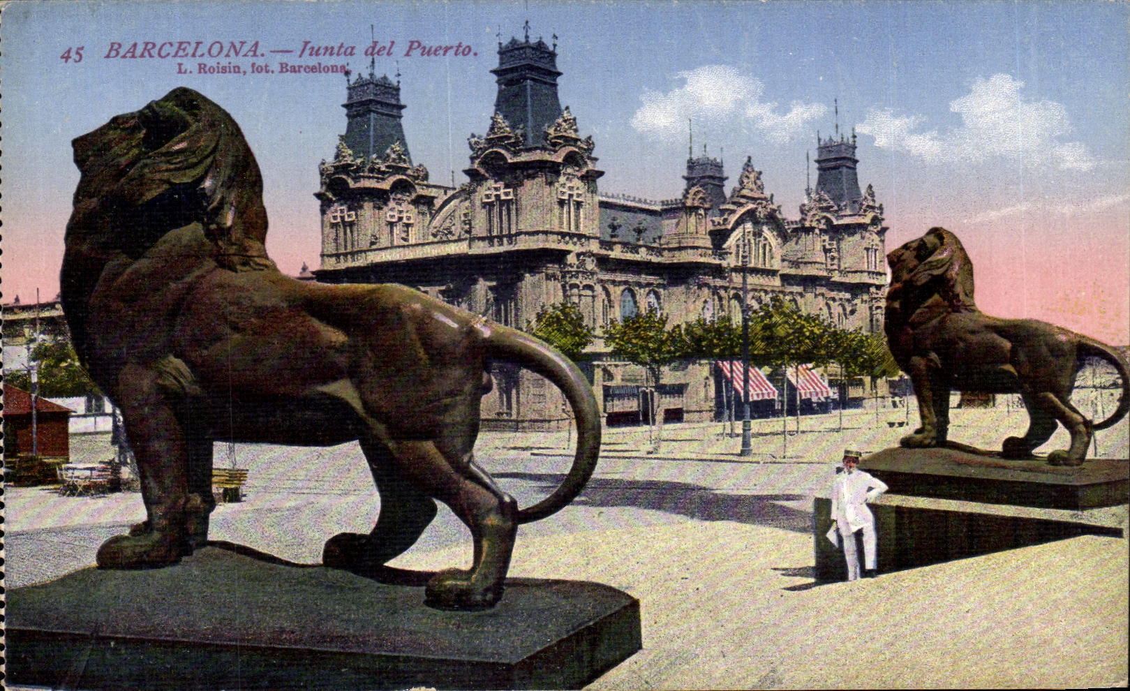 VINTAGE POSTCARD Barcelona Junta del Puerto Lion