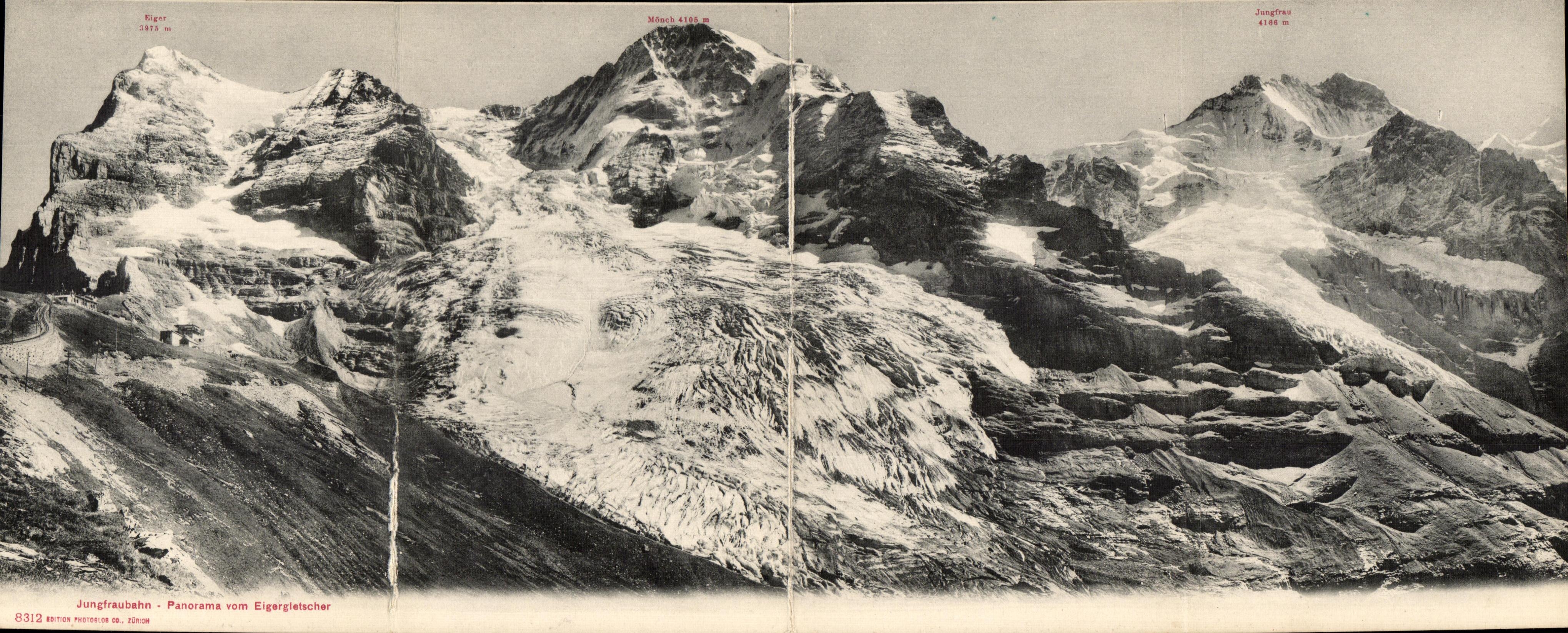 CARTE 4 PANNEAUX Jungfraubahn Panoram vom Eigergletscher Suisse
