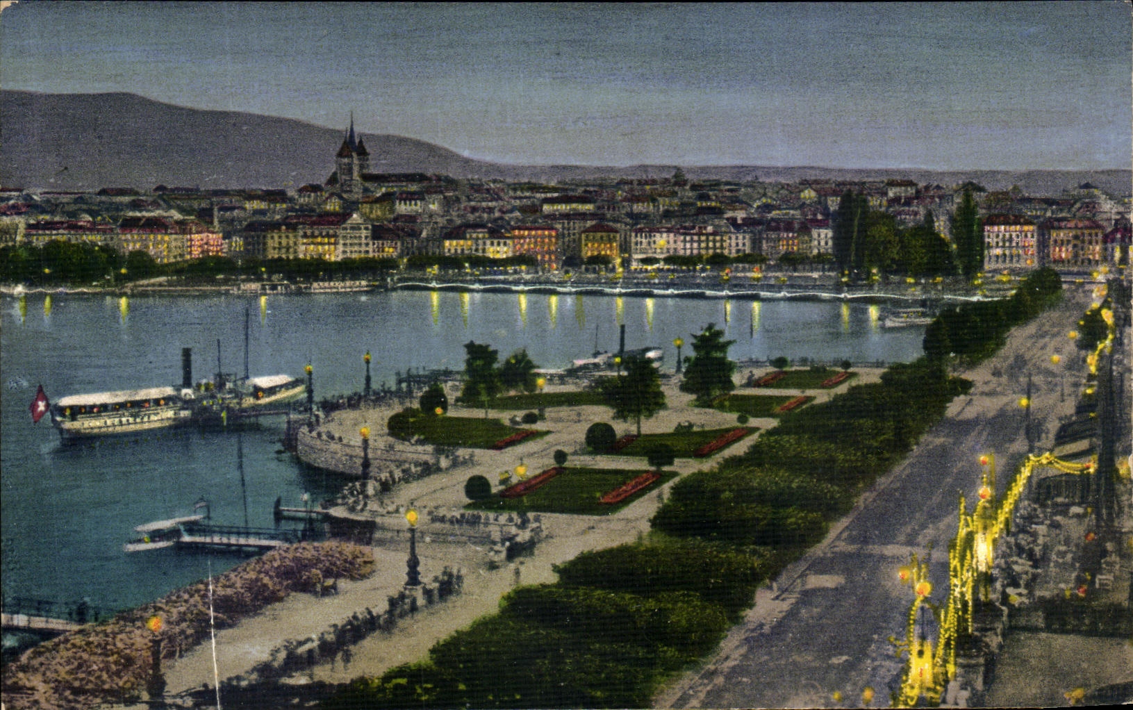 VINTAGE POSTCARD Geneva Roads of night