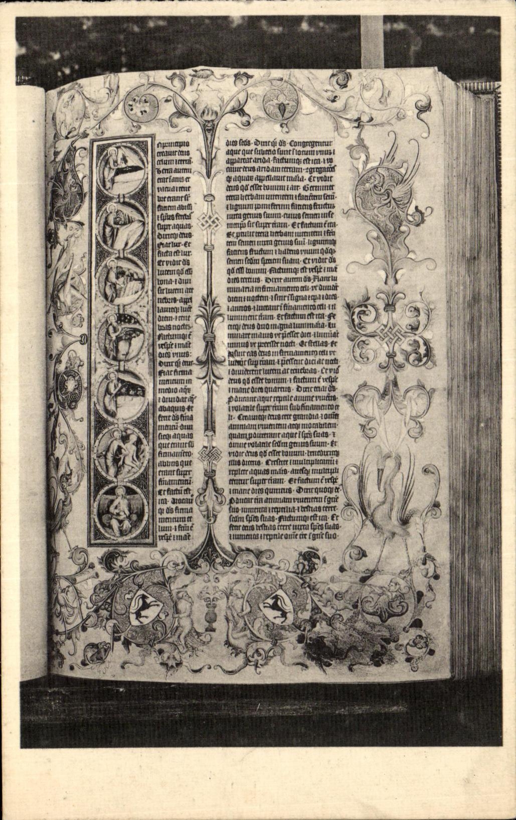 Pagina U Biblia manuscrito Latina 1402 de Plantin Moretus del museo de la POSTAL de la VENDIMIA