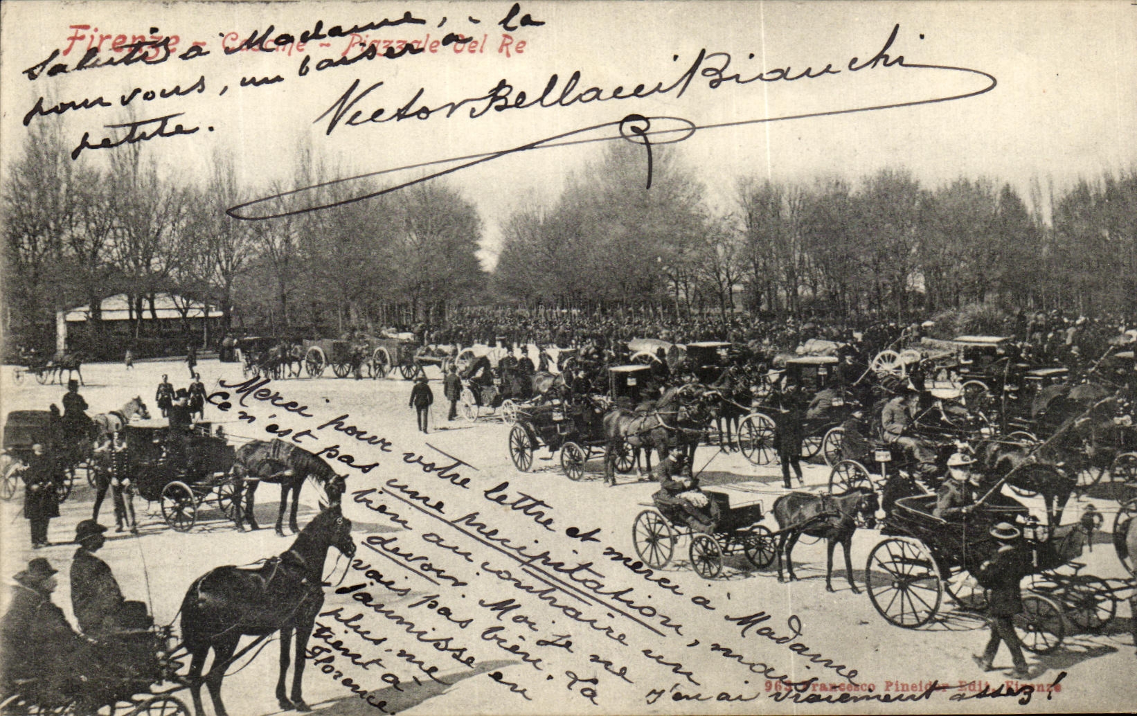 POSTAL Firenze Piezzle LED de la VENDIMIA con referencia a caballos de los birlochos