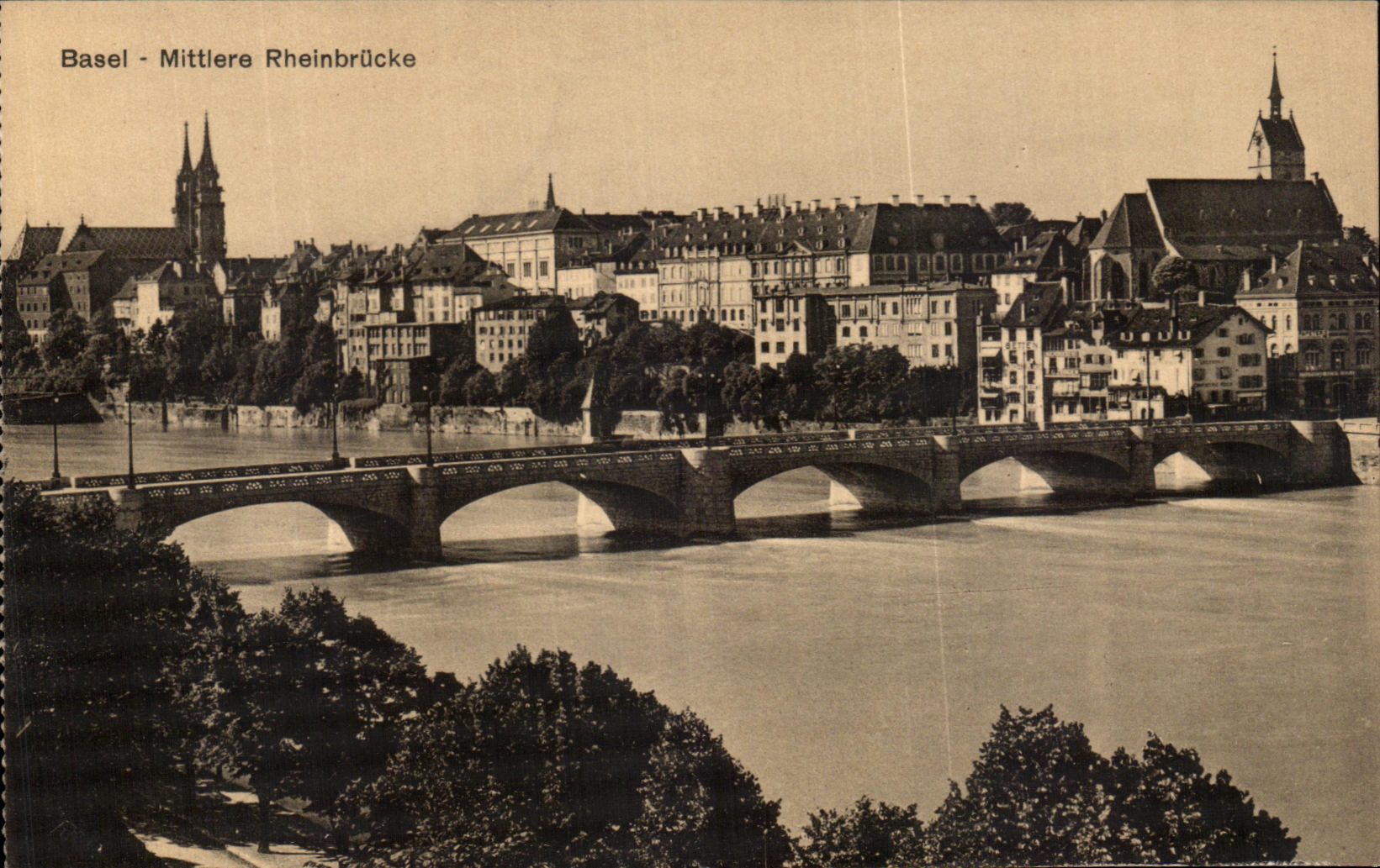 VINTAGE POSTCARD Basel Mittlere Rheinbruke