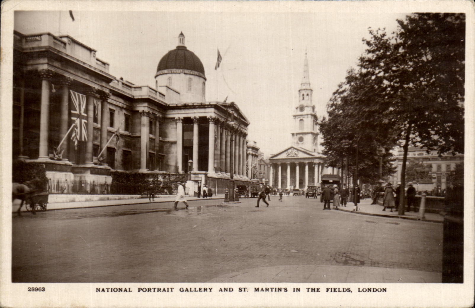 VINTAGE POSTCARD National Portrait Gallery and St Martins in the Fields London