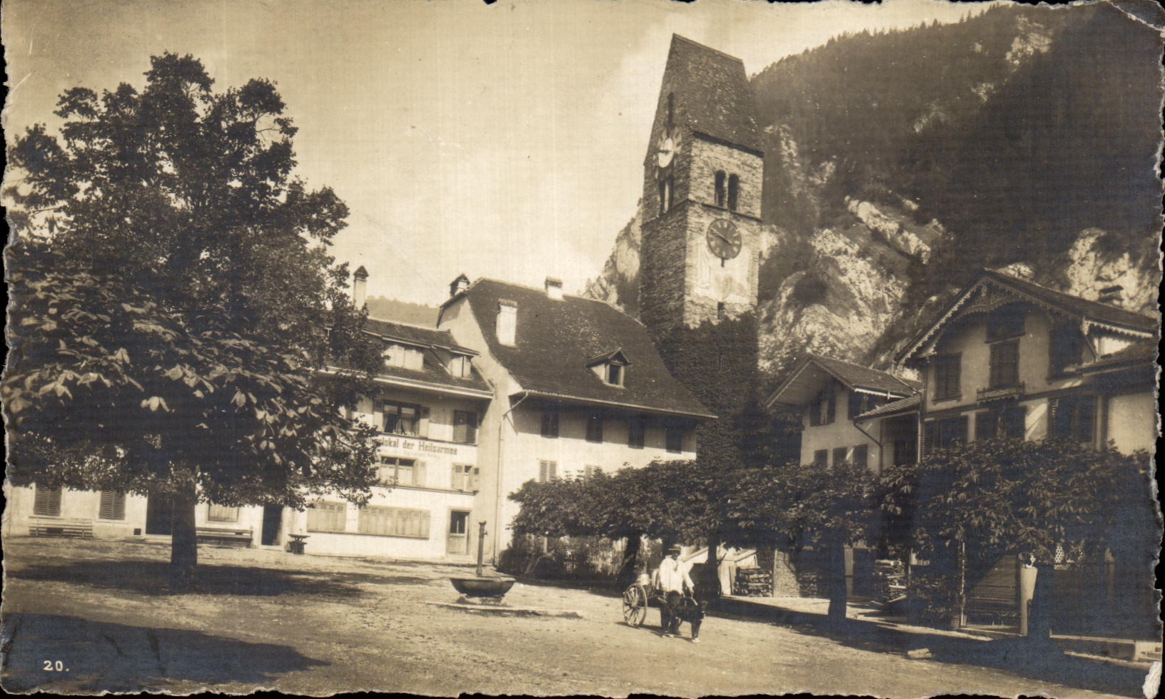 CPA Unterseen Kirche Voiture a chien 