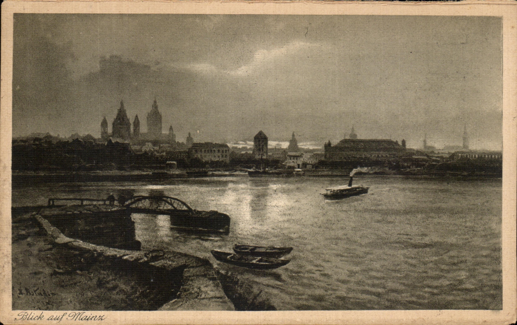 Auf Maguncia de Blick de la POSTAL de la VENDIMIA