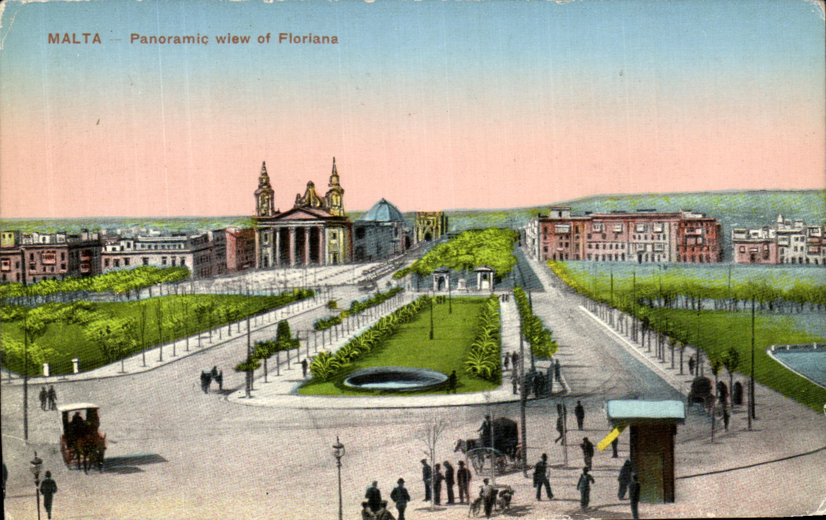 POSTAL Wiew panoramico de la VENDIMIA de Floriana malteado