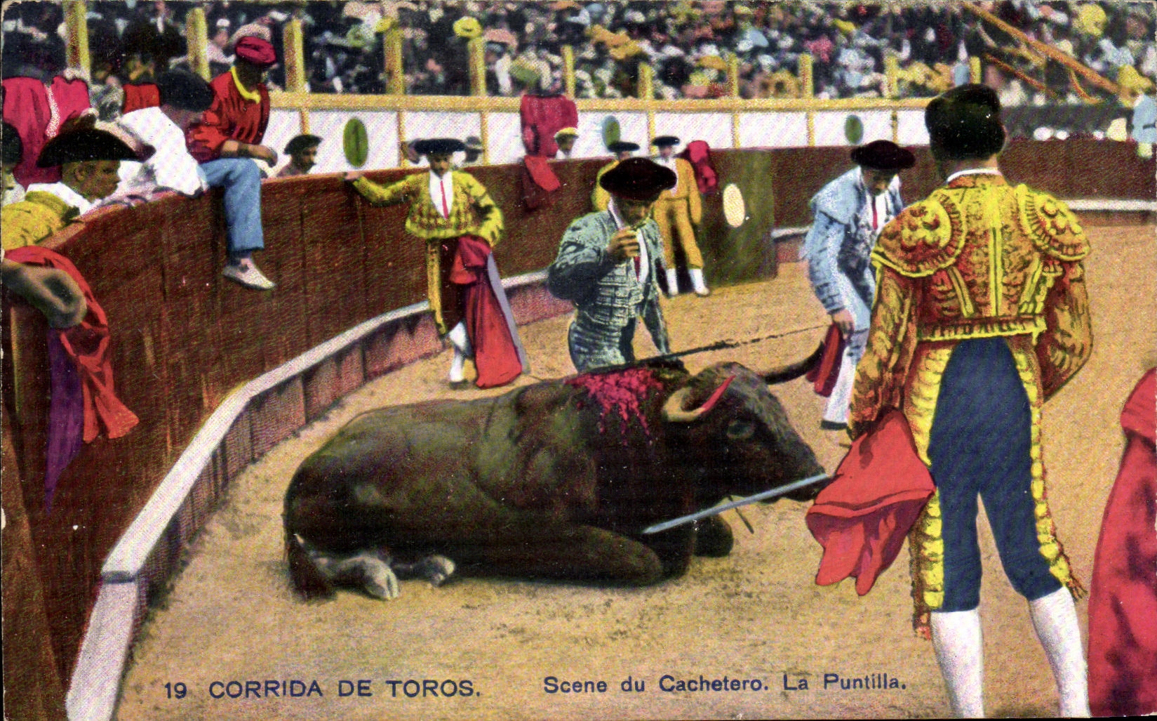 VINTAGE POSTCARD Bullfight De Toros Scene of Cachetero Puntilla
