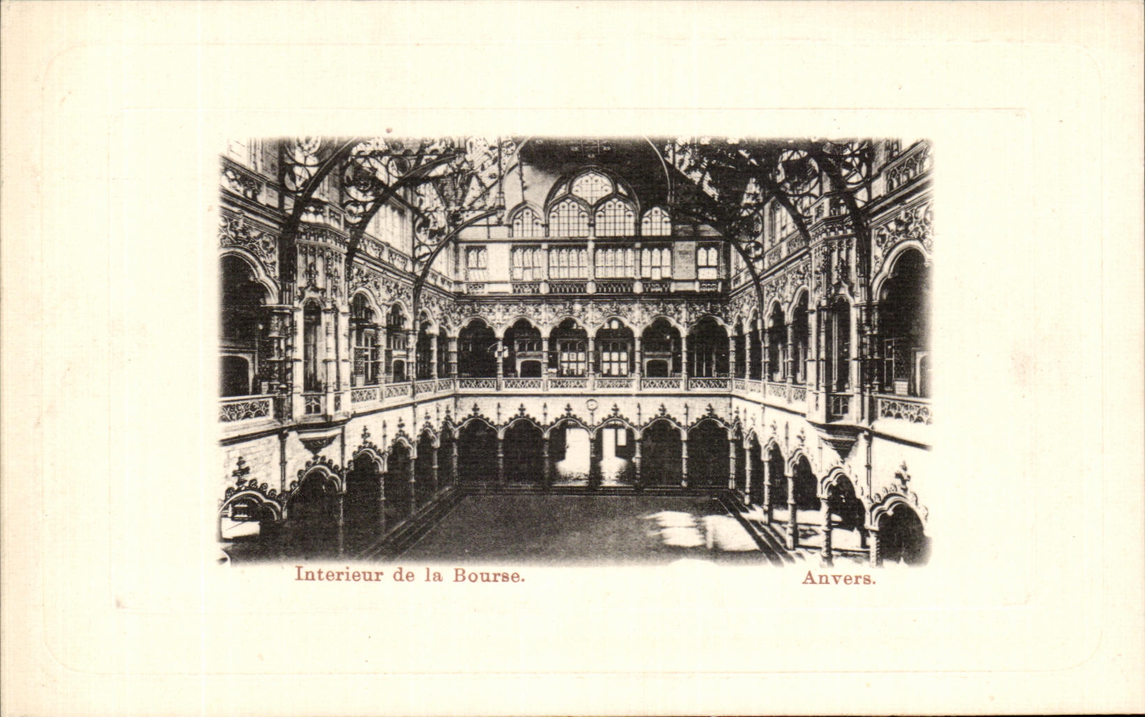 Interior de la POSTAL de la VENDIMIA de la bolsa de accion de Amberes