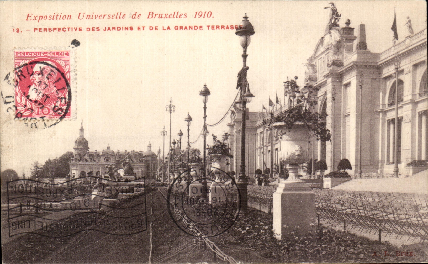 VINTAGE POSTCARD Perspective of the Gardens And the Large terrace World Fair of Brussels 1910