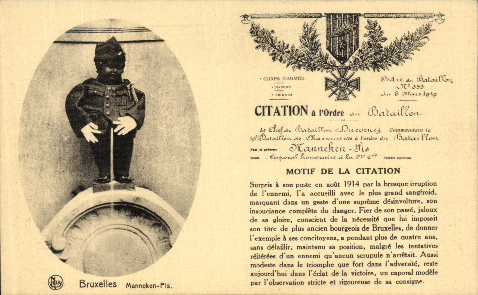 POSTAL Bruselas Manncken Pls de la VENDIMIA