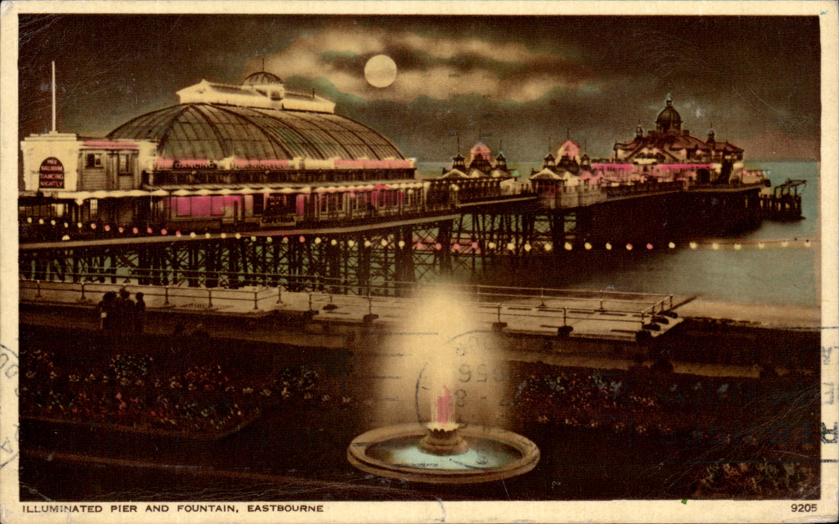 VINTAGE POSTCARD Illuminated Pier And Fountain Eastbourne