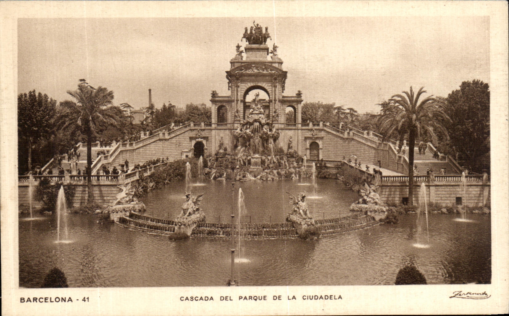 VINTAGE POSTCARD Barcelona Cascada LED Parks L Cudadela