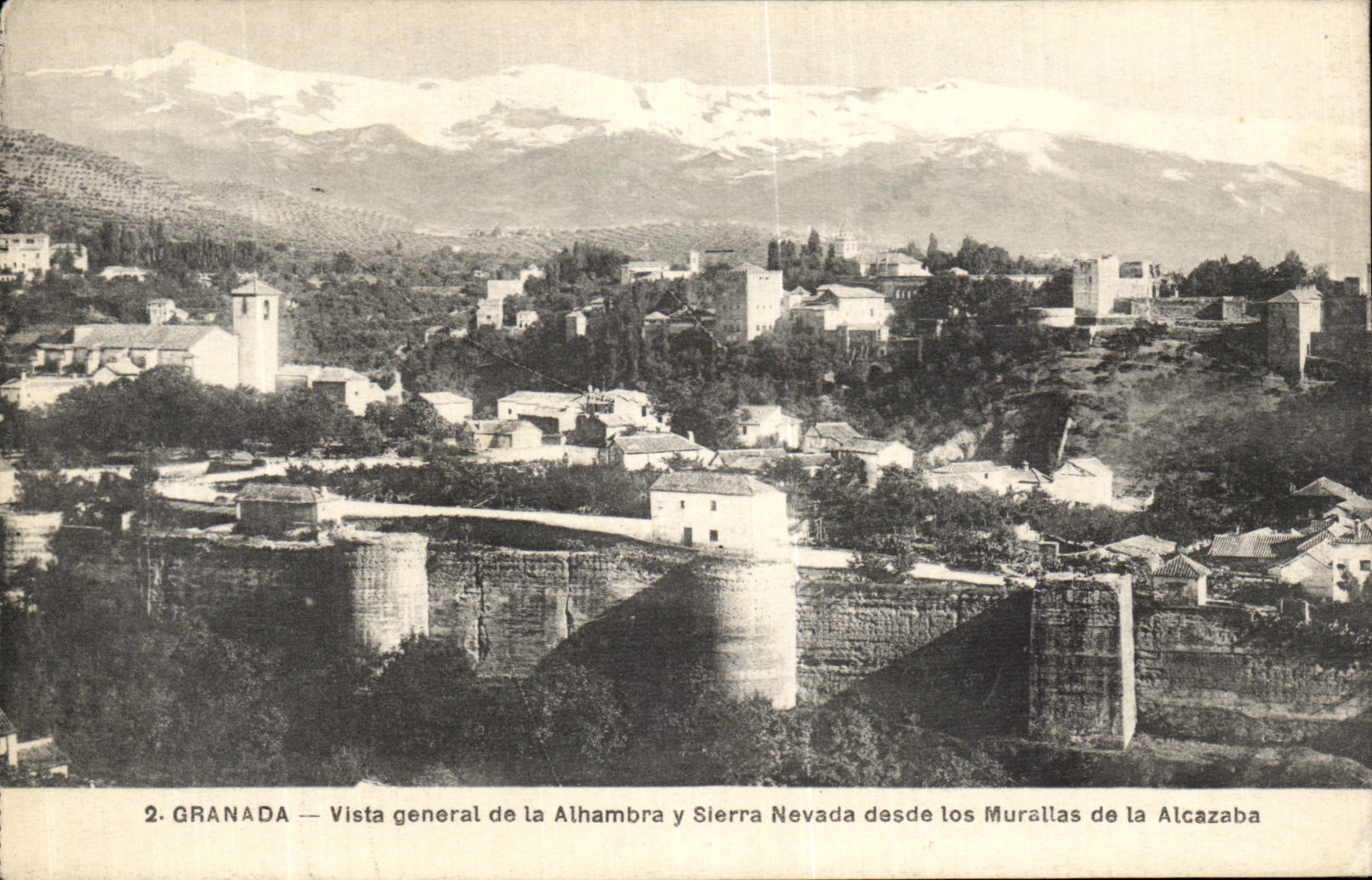 VINTAGE POSTCARD Vista general Granada of Athambra Sterra Nevada desda los Murallas of Alcazaba