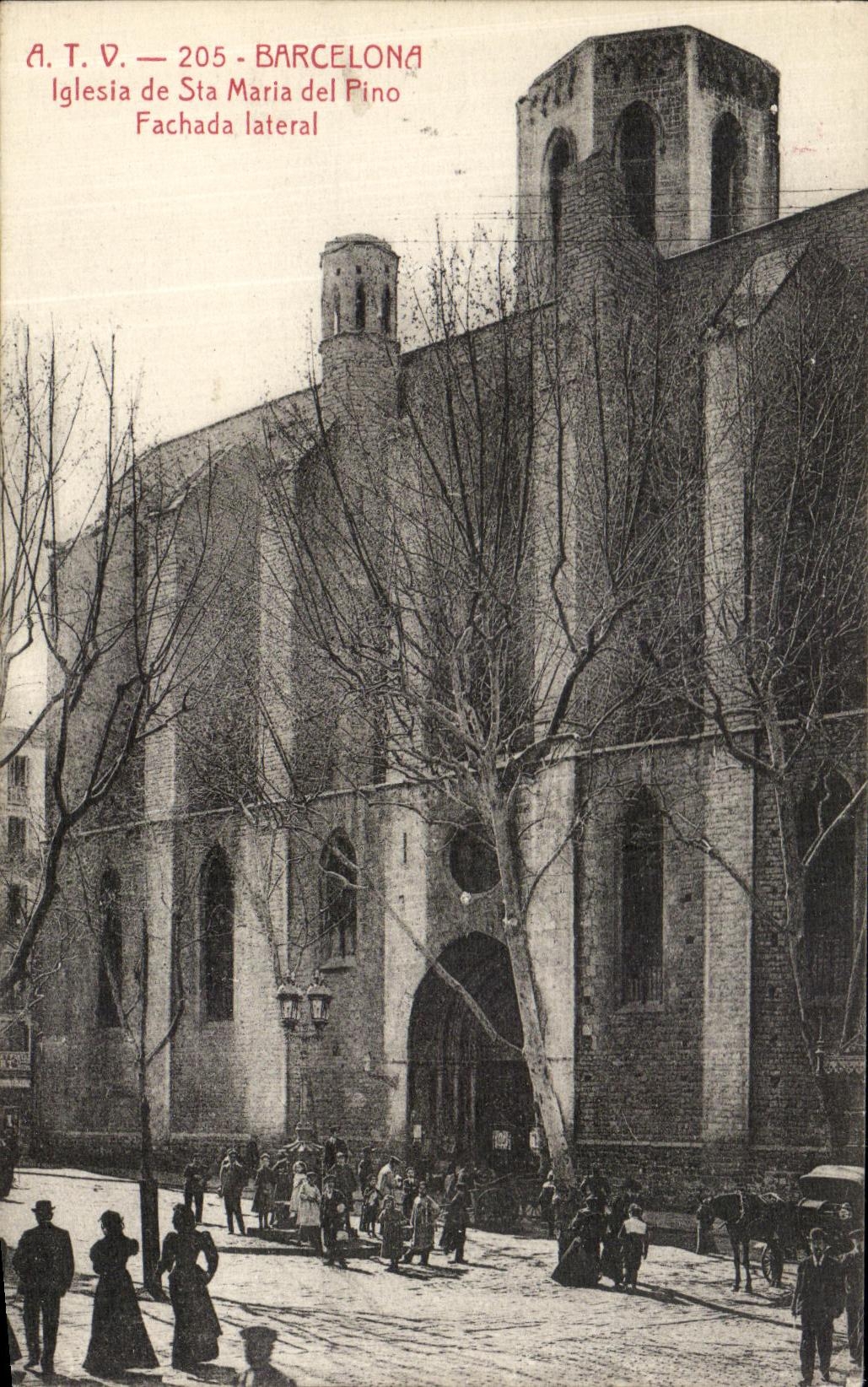 VINTAGE POSTCARD Barcelona Iglesia De Sta Maria del Pino Fachada Side