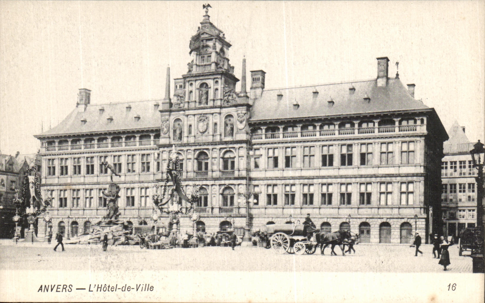 La POSTAL Amberes L ayuntamiento de la VENDIMIA transporta los barrenderos de calle