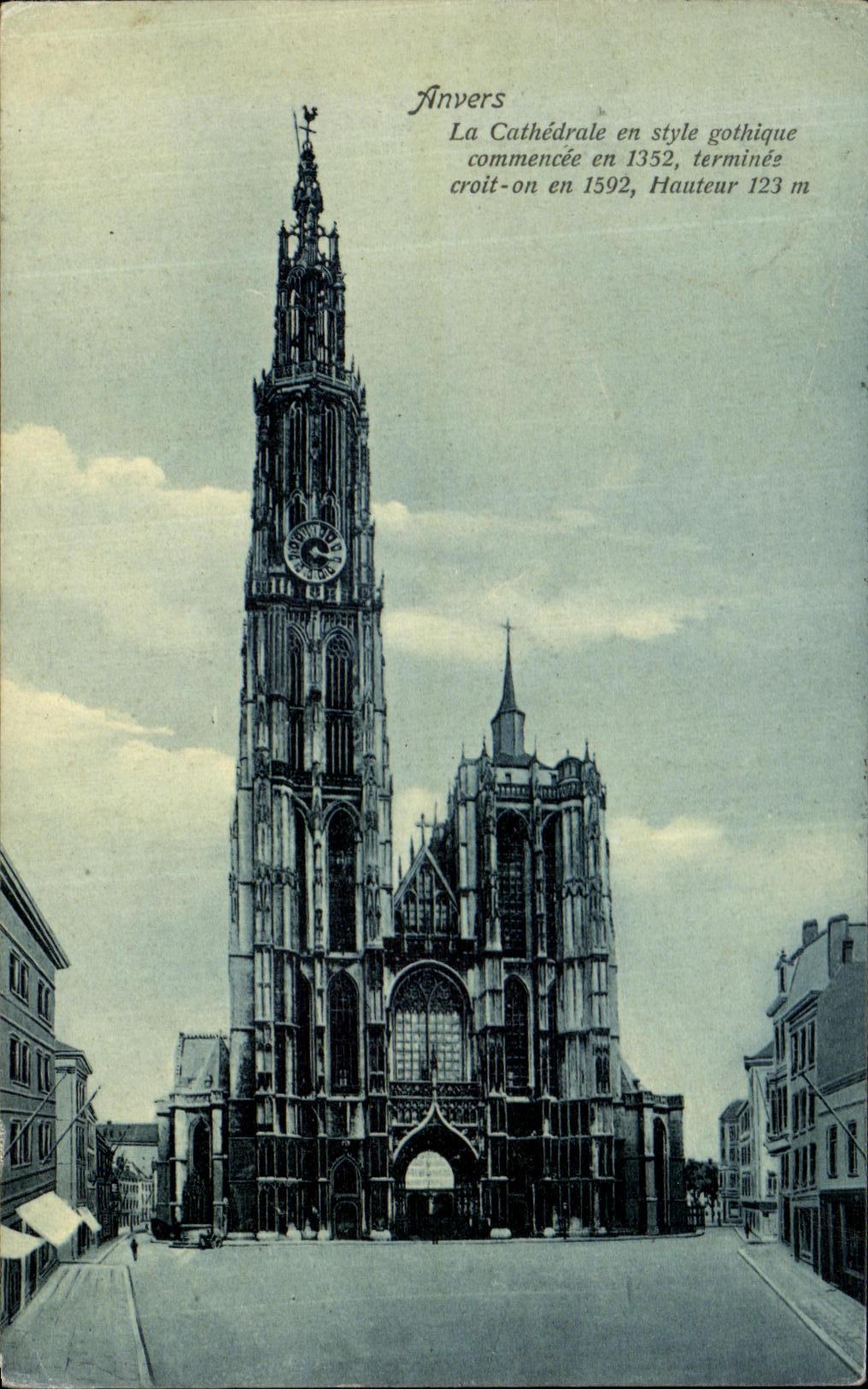 POSTAL Amberes de la VENDIMIA la catedral en estilo gotico