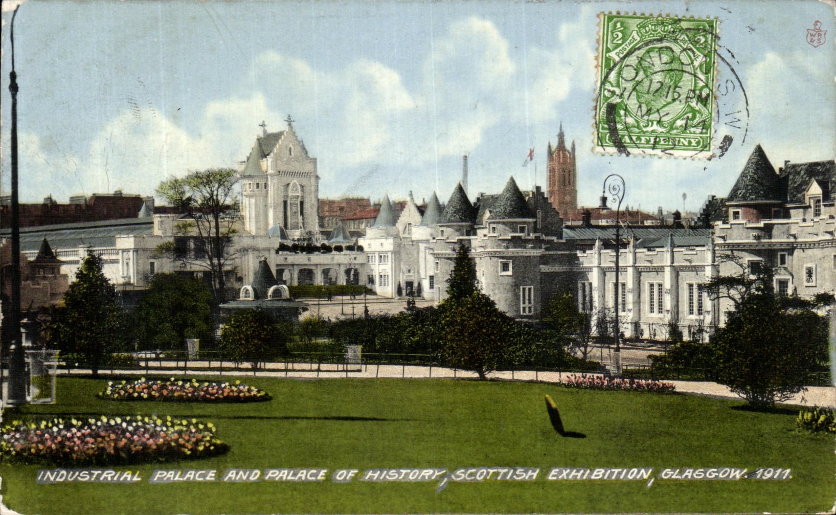VINTAGE POSTCARD Industrial de luxe hotel and de luxe hotel off history Scottish exhibition Glasgow 1911