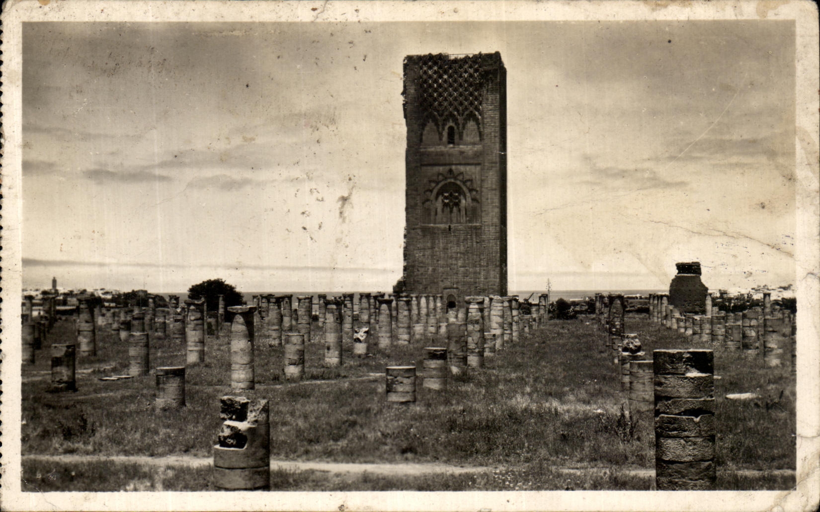 VINTAGE POSTCARD Reduction the Hassan Tower and Ruins of Old Morocco Mosque