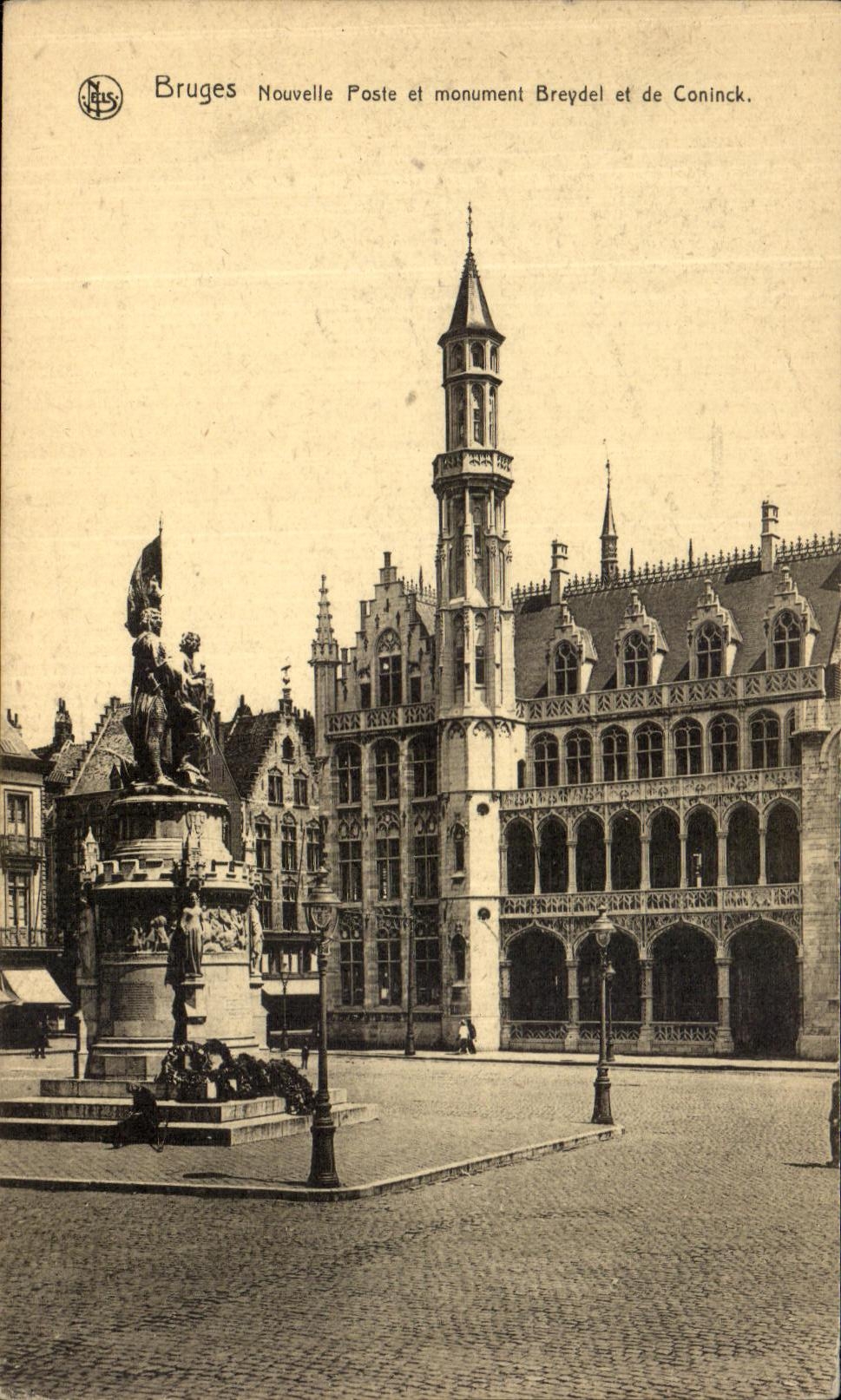 VINTAGE POSTCARD Bruges Nouvellie Posts and Breydel Monument and of Coninck