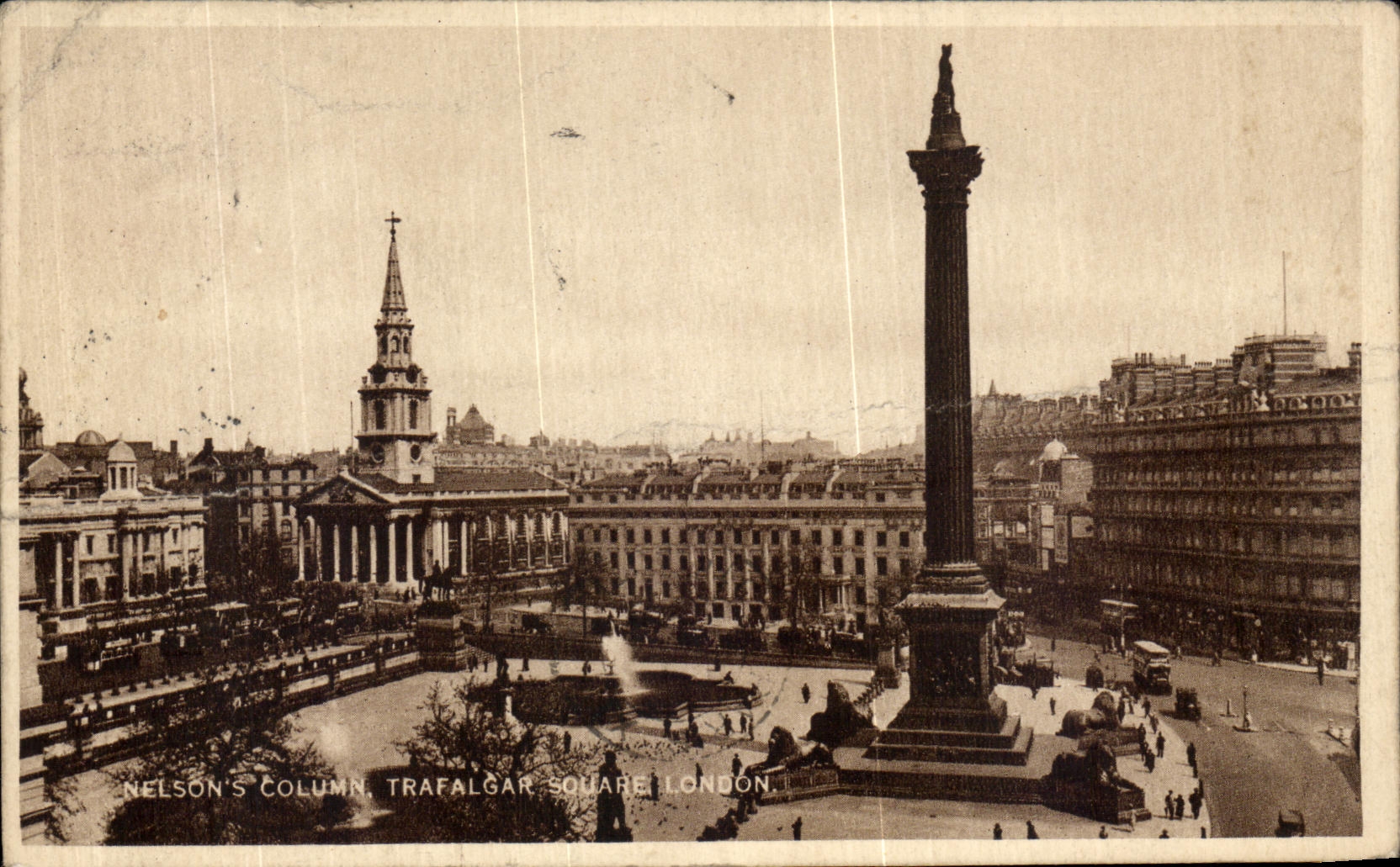 VINTAGE POSTCARD London Nelson S column Trafalgar public garden